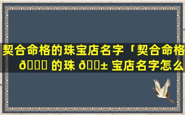 契合命格的珠宝店名字「契合命格 💐 的珠 🐱 宝店名字怎么取」